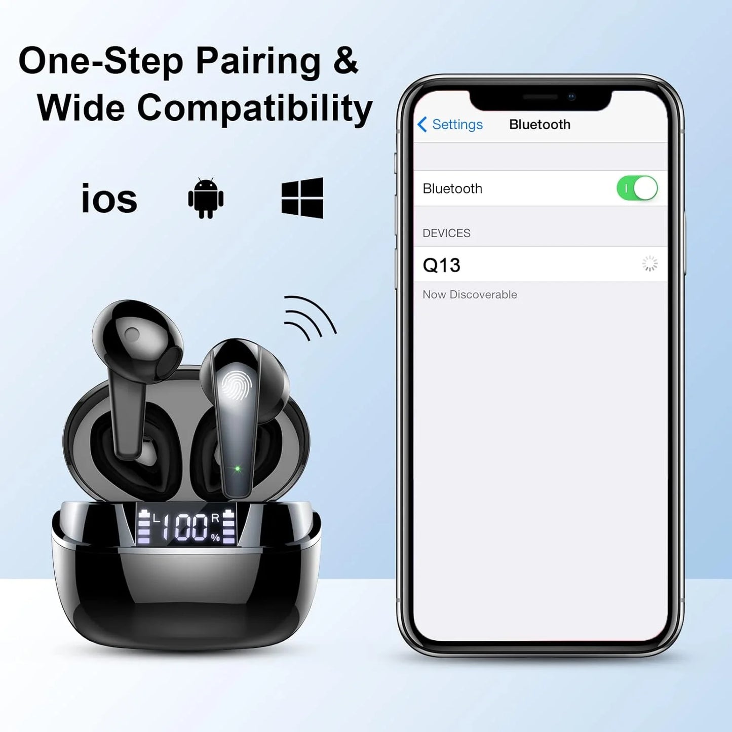 Wireless Earbuds, Bluetooth 5.3 Earbuds Stereo Bass, iNoise Cancelling Mic, Earphones IPX7 Waterproof Sports, 35H Playback.