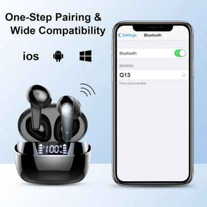 Wireless Earbuds, Bluetooth 5.3 Earbuds Stereo Bass, iNoise Cancelling Mic, Earphones IPX7 Waterproof Sports, 35H Playback.