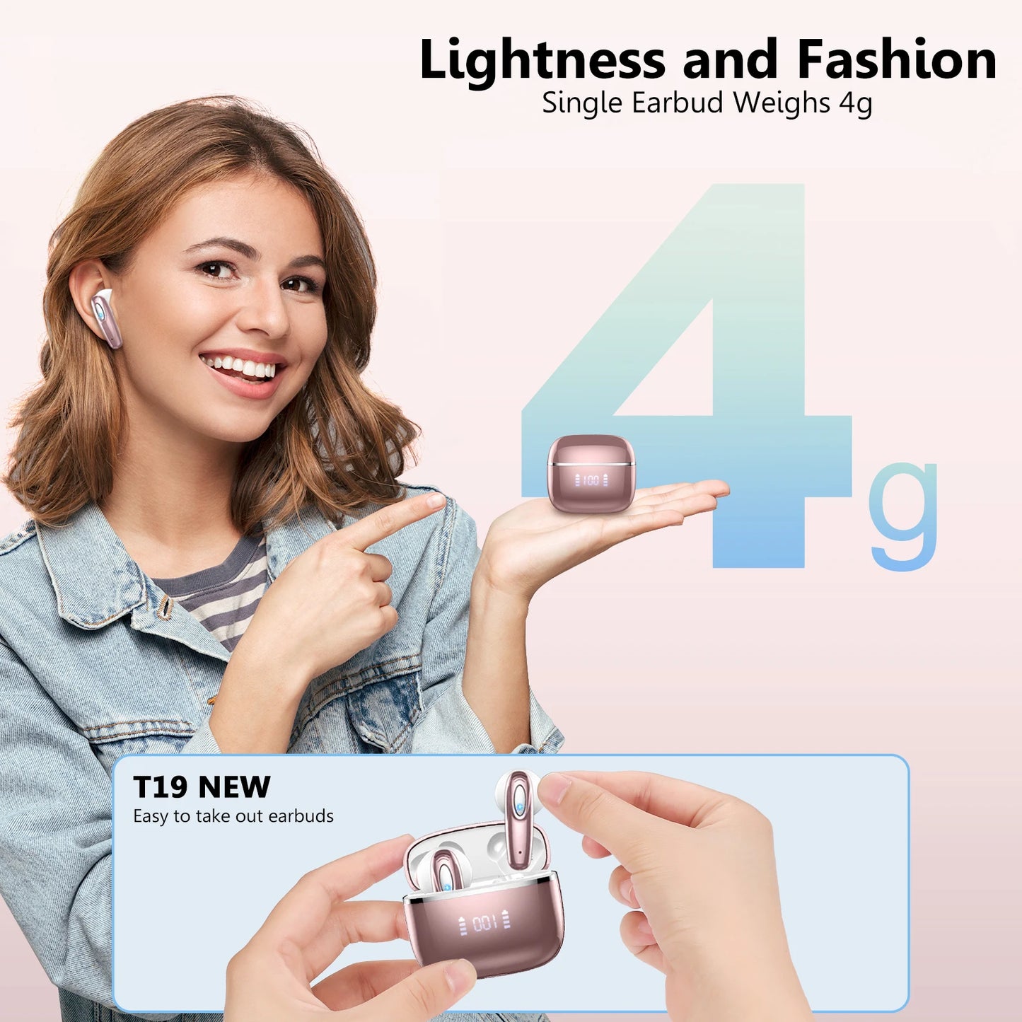 DRSAEC Wireless Earbuds, Bluetooth 5.3, 4 ENC Noise Canceling Mic, 40H LED Display Charging Case, IP7 Waterproof in-Ear Earbuds.